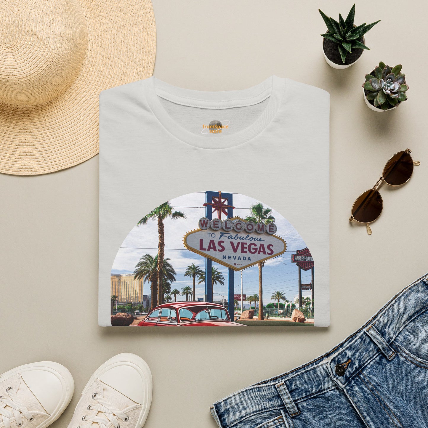 Vegas Cruiser T-Shirt: Retro Las Vegas Sign & Classic Red Car | Vintage Road Trip Tee