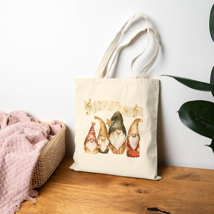 Enchanted Four Gnomes Tote Bag: Carry Your Holiday Cheer & Melodies (Natural & Black Canvas)
