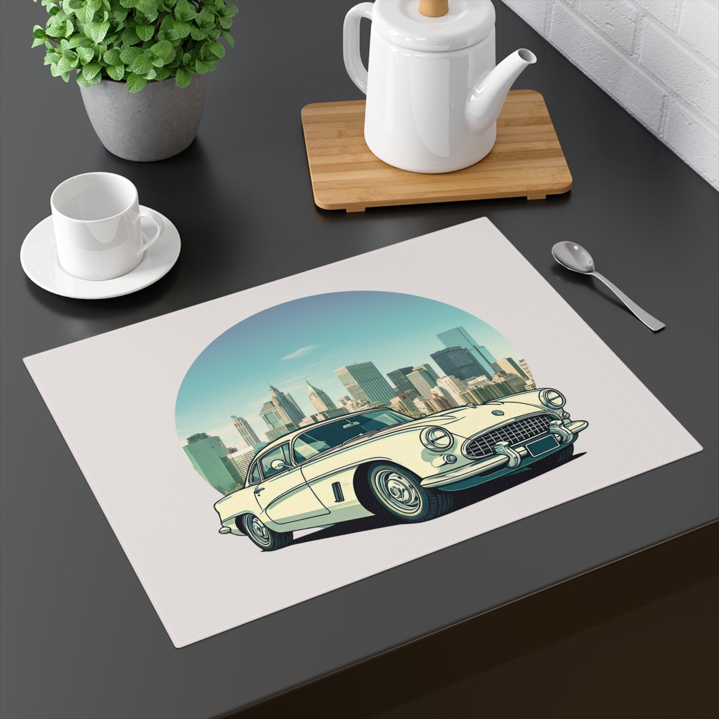 Urban Orbit: 1950s Corvette Skyline Cotton Placemat