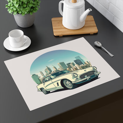 Urban Orbit: 1950s Corvette Skyline Cotton Placemat