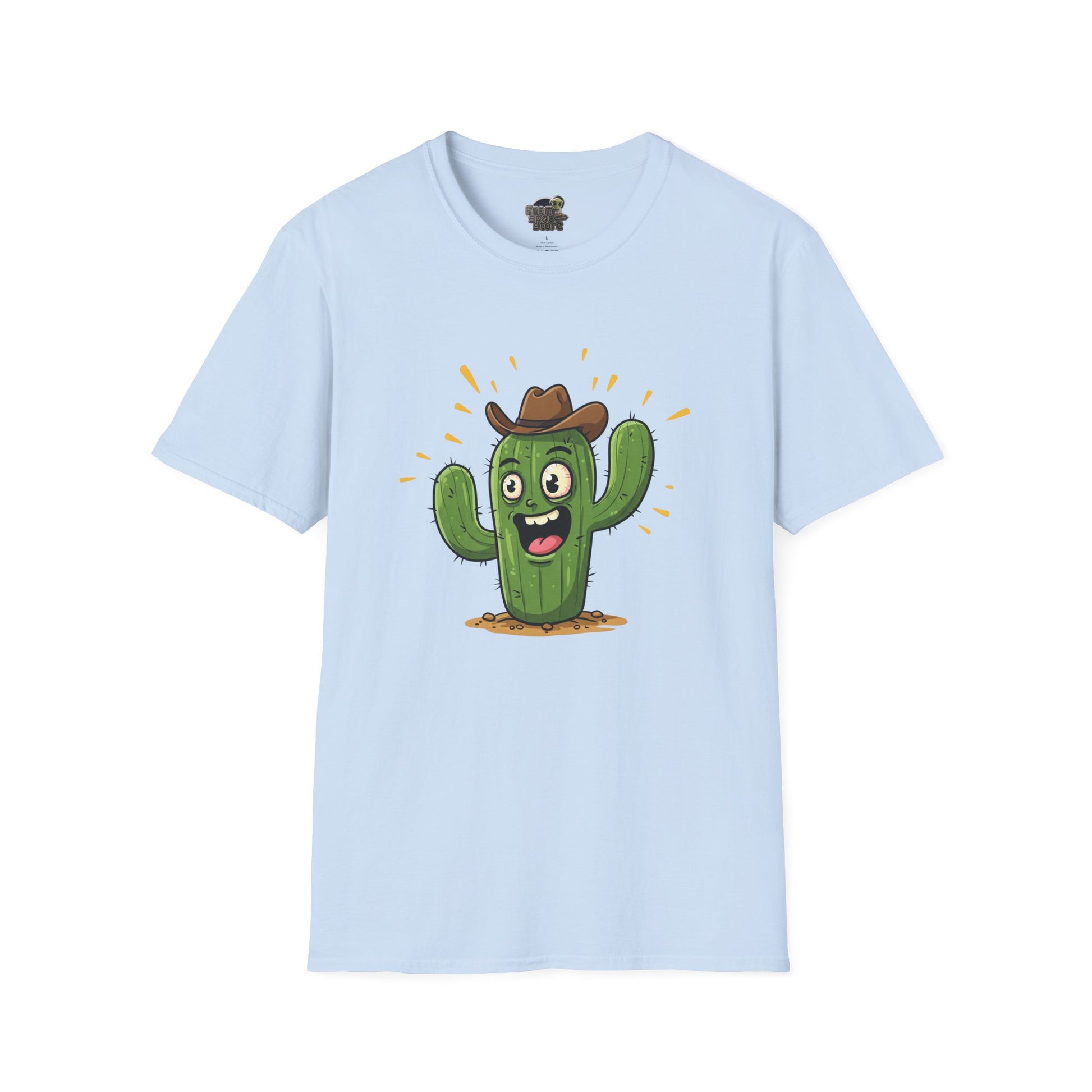 Cactus Mania T-Shirt: Yeehaw! Funny Cowboy Cactus Tee | Organic Cotton Unisex Shirt Light Blue