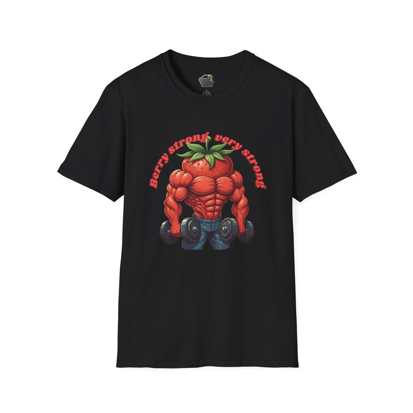 Berry Strong t-shirt: Funny Strawberry Bodybuilder Tee Black