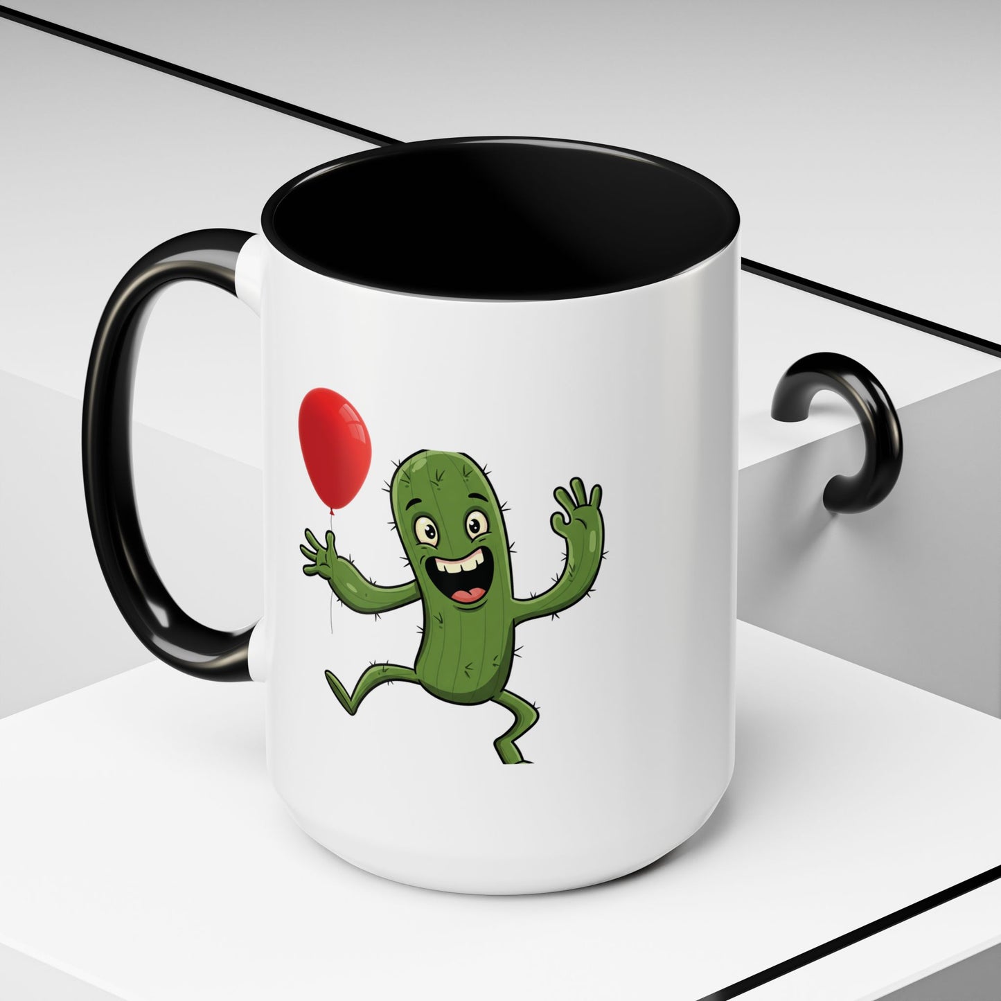 Cactus Mania Happy Cactus with Balloon Mug - Fun Ceramic Coffee Cup for All 15oz Black