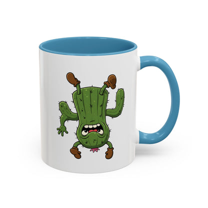 Cactus Mania Shocked Cactus Mug - Upside Down Fun Ceramic Cup 11oz Light Blue