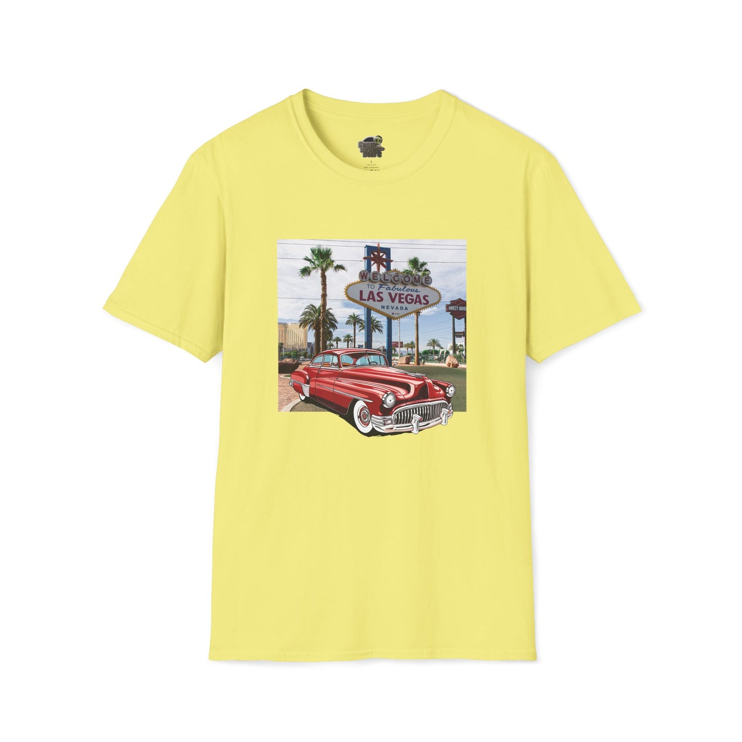 Vegas Cruiser T-Shirt: Retro Las Vegas Sign & Classic Red Car | Vintage Road Trip Tee