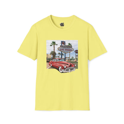 Vegas Cruiser T-Shirt: Retro Las Vegas Sign & Classic Red Car | Vintage Road Trip Tee