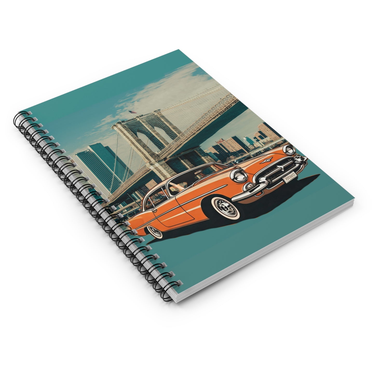 '57 Bel Air Brooklyn Bridge Spiral Notebook | Vintage American Sedan NYC Journal