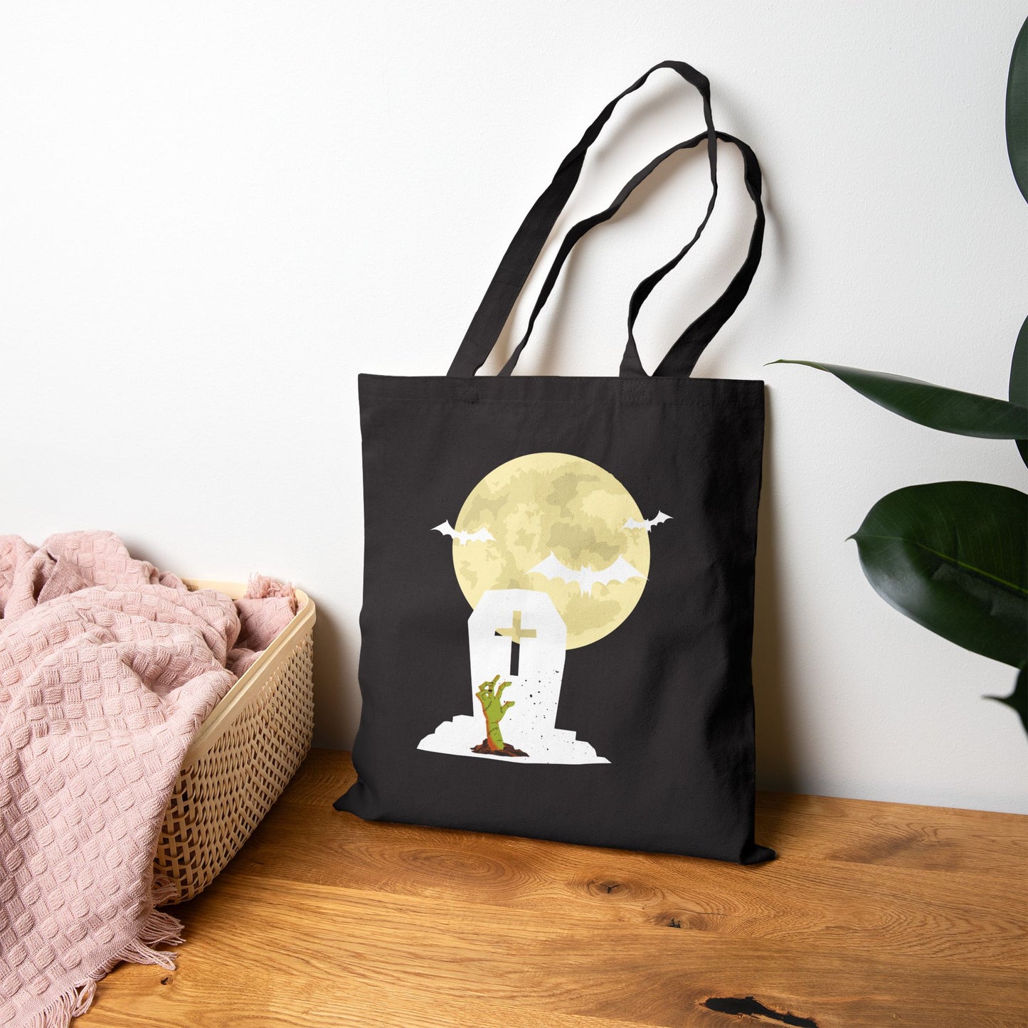 Spooky Cemetery Moon Canvas Tote Bag