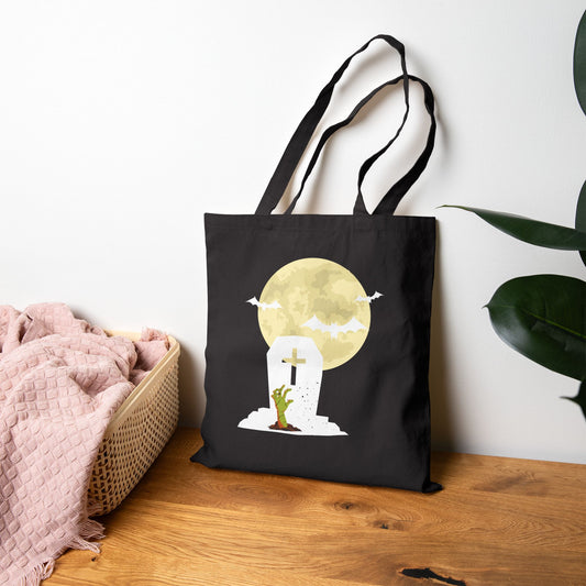 Spooky Cemetery Moon Canvas Tote Bag