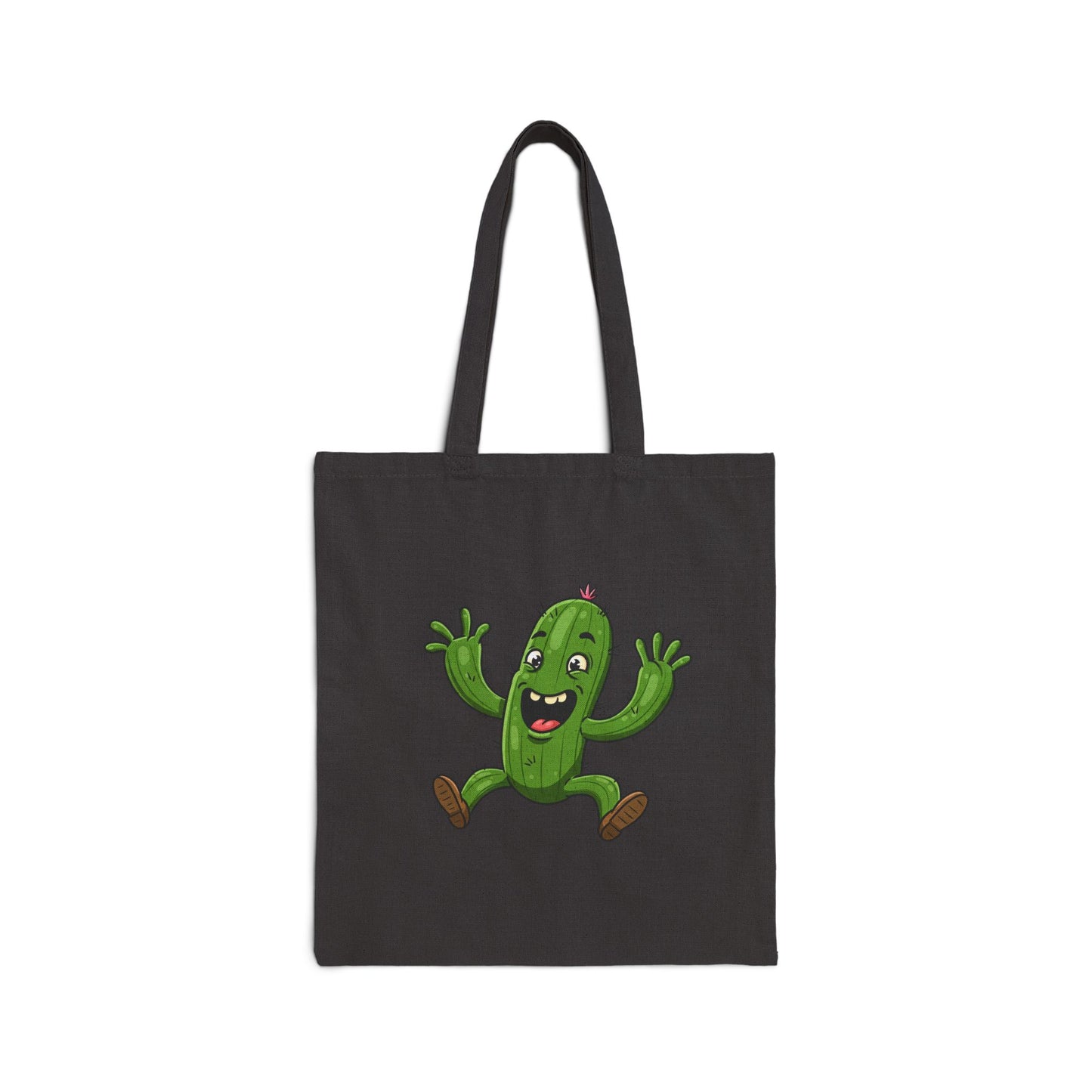 Happy Jumping Cactus Tote Bag - Eco-Friendly, Durable & Full of Joy! Black 15" x 16"