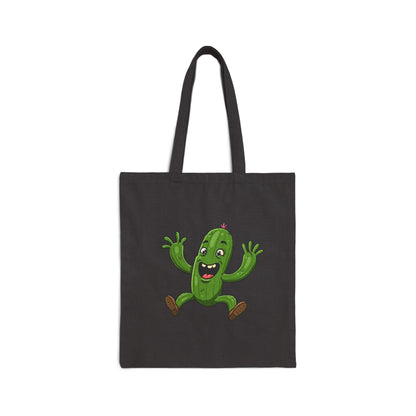 Happy Jumping Cactus Tote Bag - Eco-Friendly, Durable & Full of Joy! Black 15" x 16"