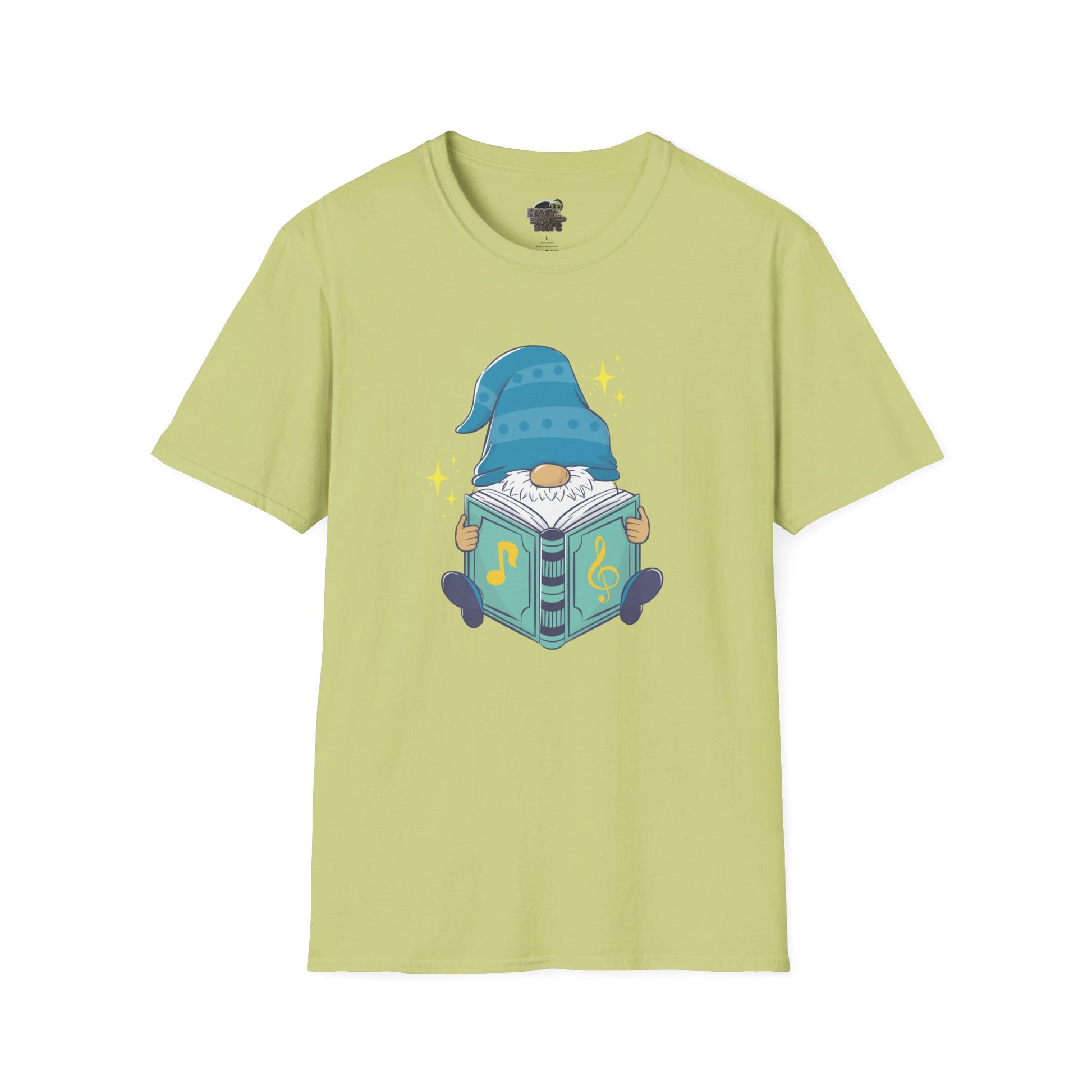 Mystical Book-Reading Gnome Unisex T-Shirt: Stories & Sparkle Pistachio