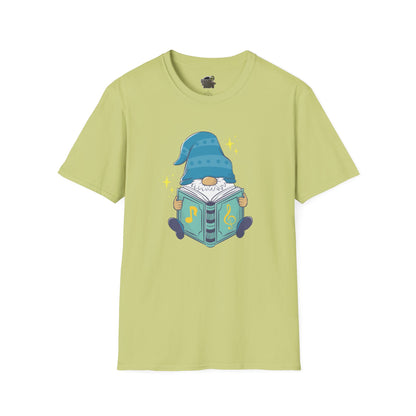 Mystical Book-Reading Gnome Unisex T-Shirt: Stories & Sparkle Pistachio