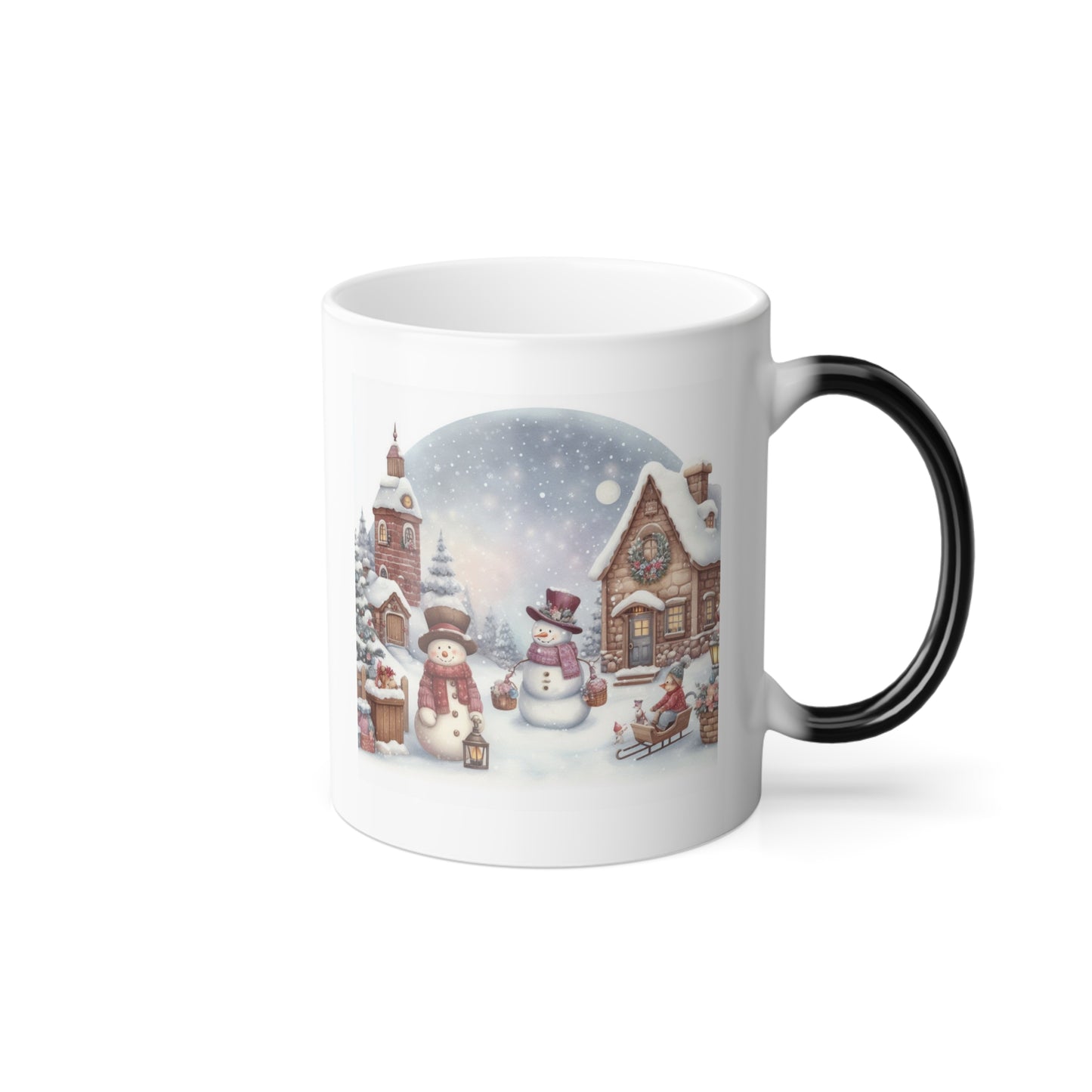 Cozy Snowmen Winter Village Color Changing Mug | Watercolor Heat Reveal Coffee Cup