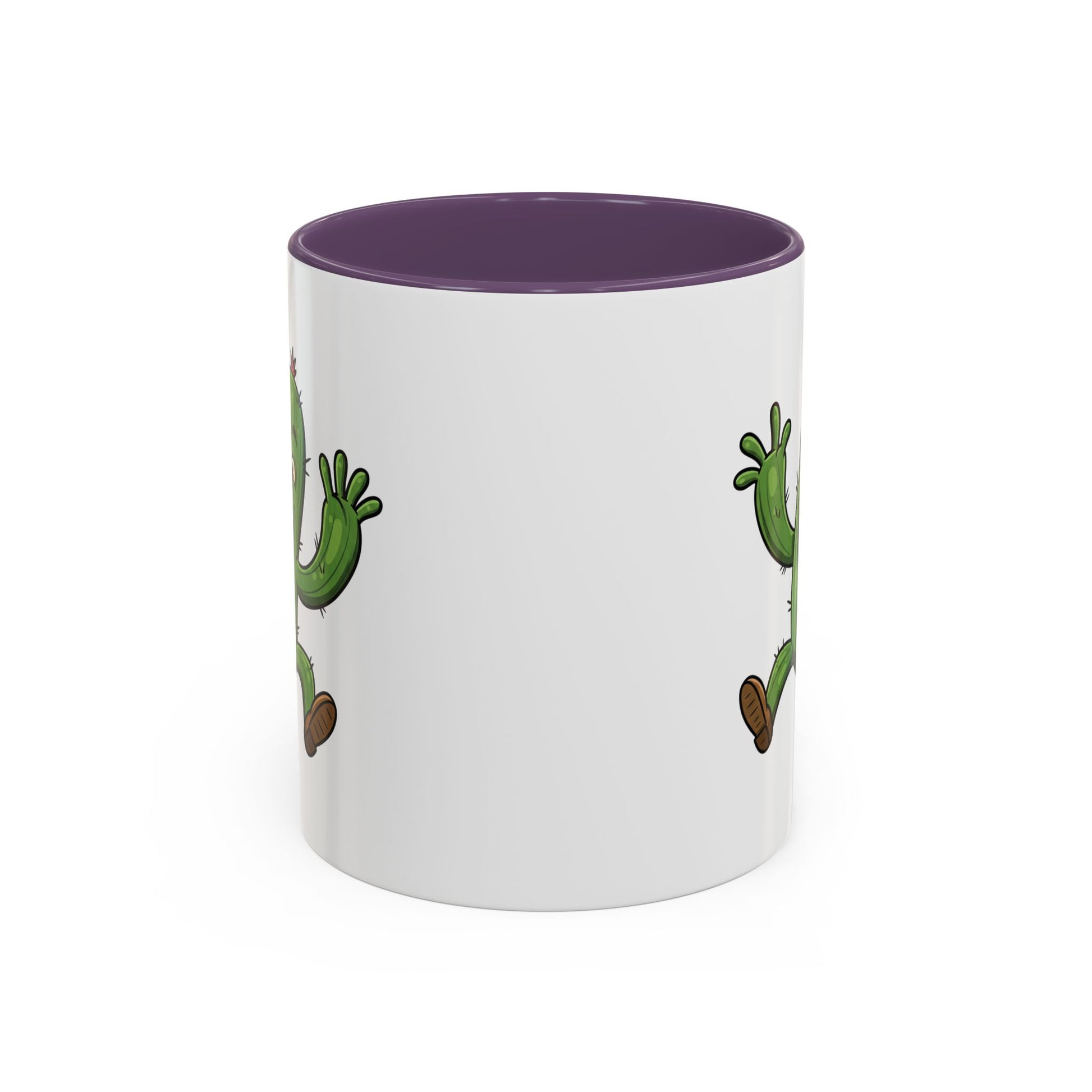Cactus Mania Happy Jumping Cactus Mug - Cheerful Ceramic Coffee Cup 11oz Purple