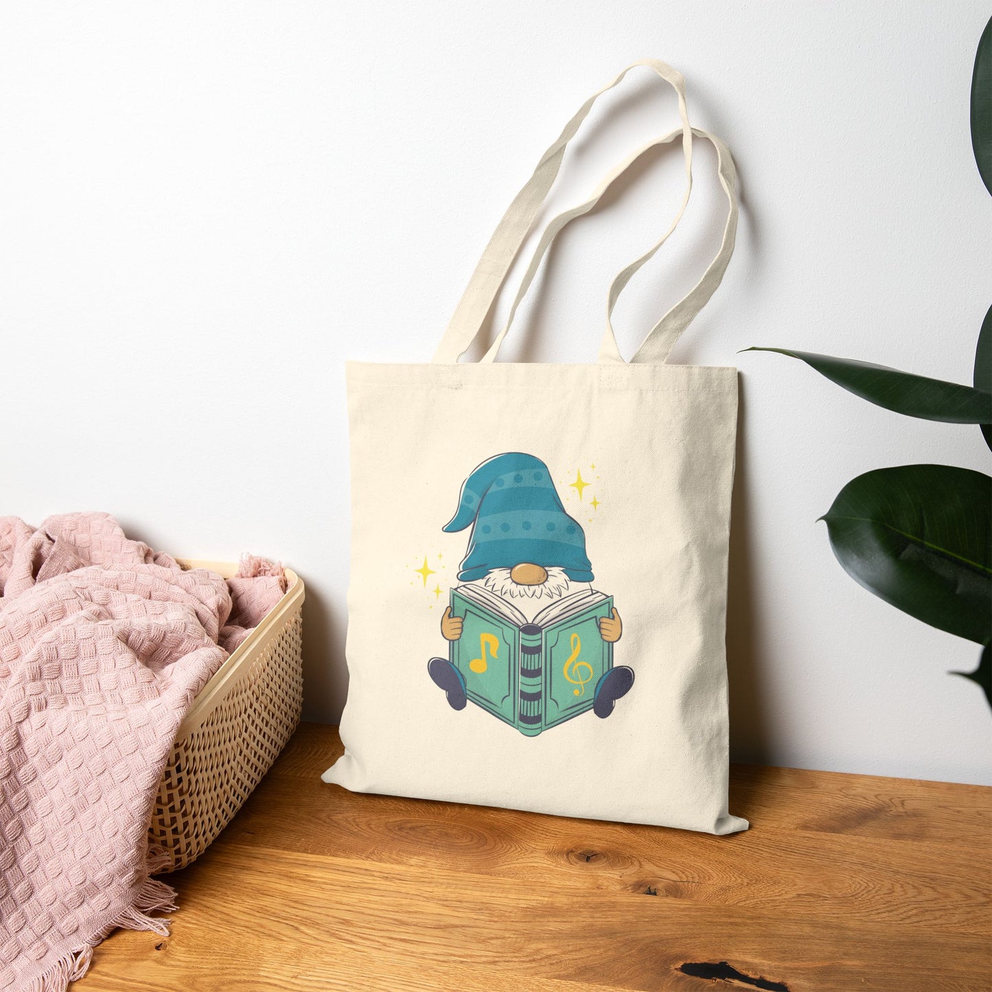 Magical Reading Gnome Tote Bag: Carry Your Stories & Sparkle (Natural & Black Canvas)