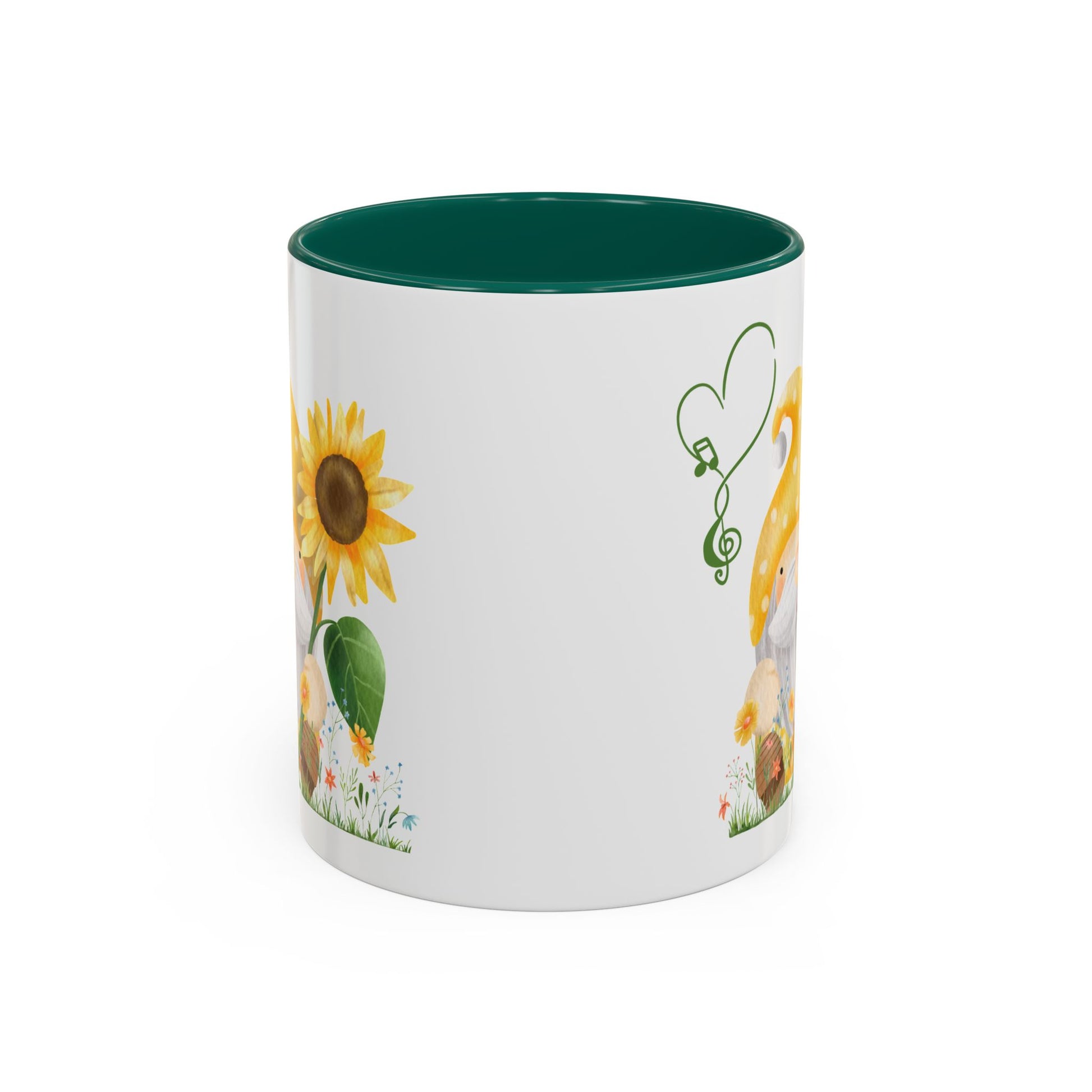 Mystical Gnome & Sunny Sunflower Mug - Your Garden's Secret Charm | Ceramic Coffee & Tea Cup (11oz/15oz) 11oz Green