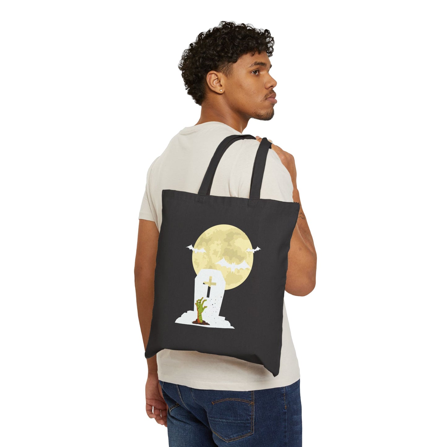 Spooky Cemetery Moon Canvas Tote Bag