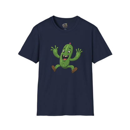Happy Jumping Cactus T-Shirt: Dynamic & Joyful Organic Cotton Tee | Cactus Mania Navy