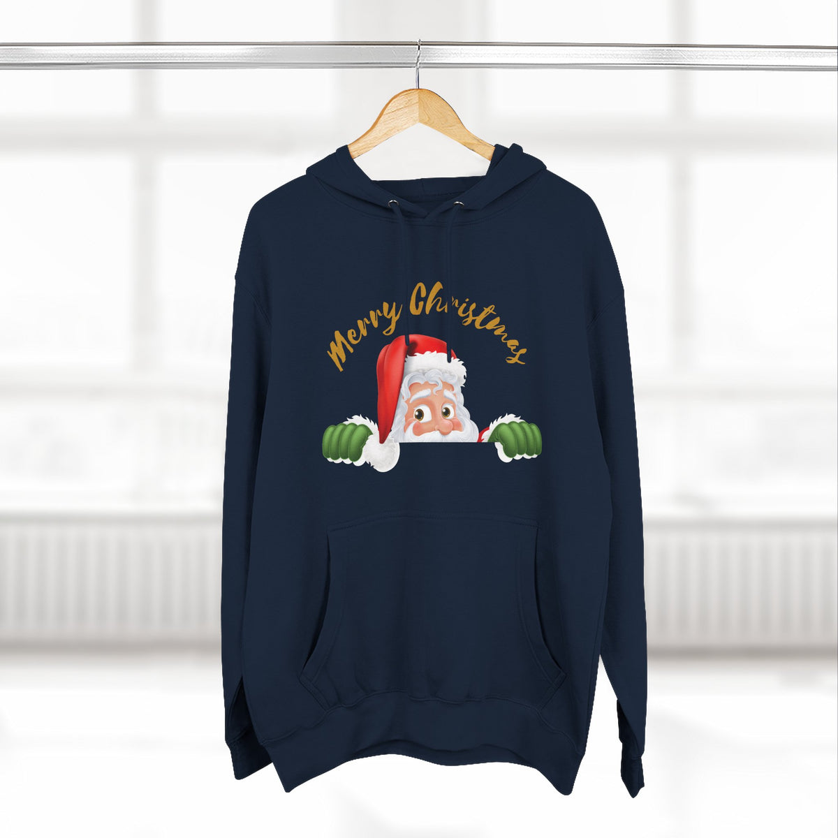 Three-Panel Fleece Hoodie - santa claus merry christmas