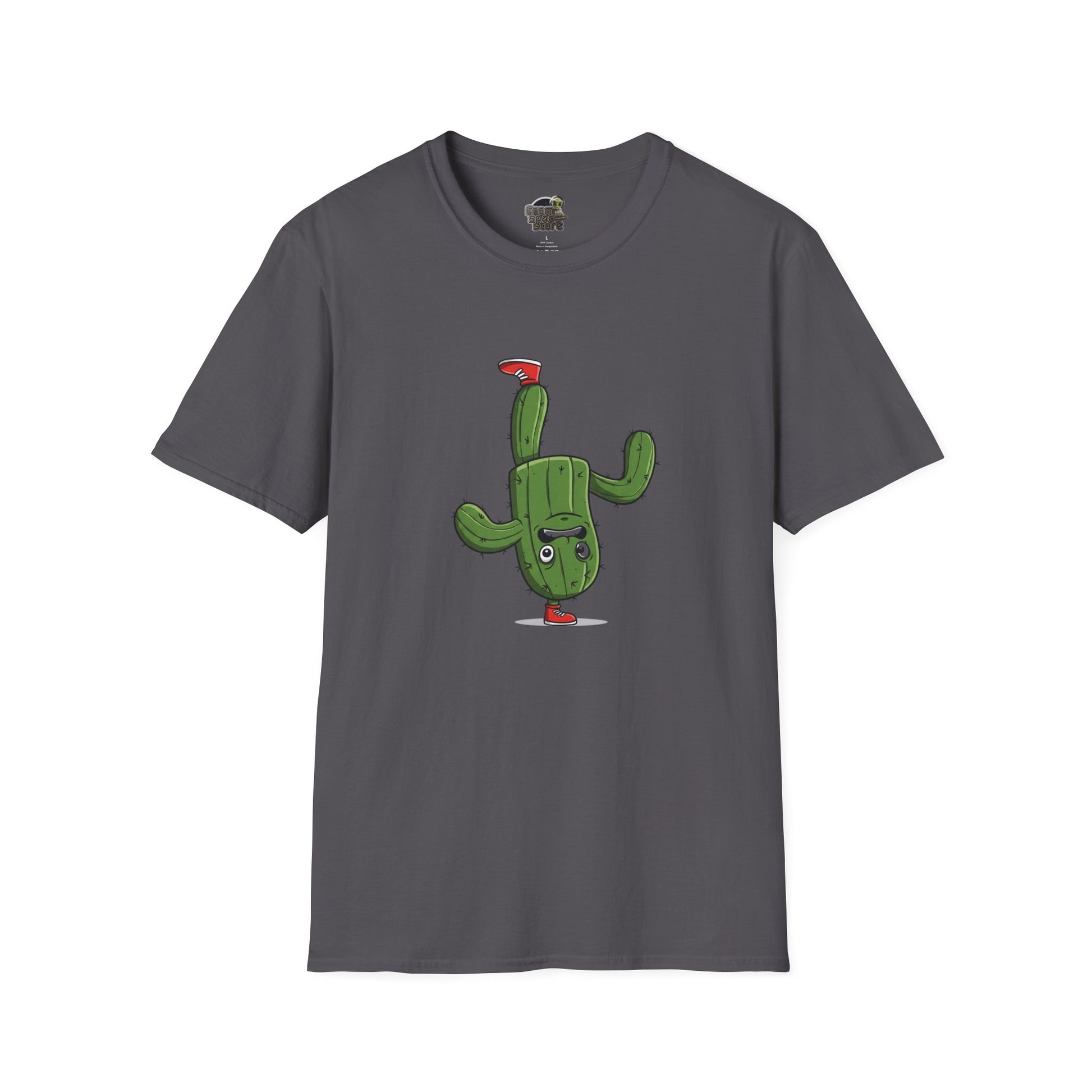 Upside-Down Cactus T-Shirt: Fun & Quirky Organic Cotton Tee | Cactus Mania Collection Charcoal
