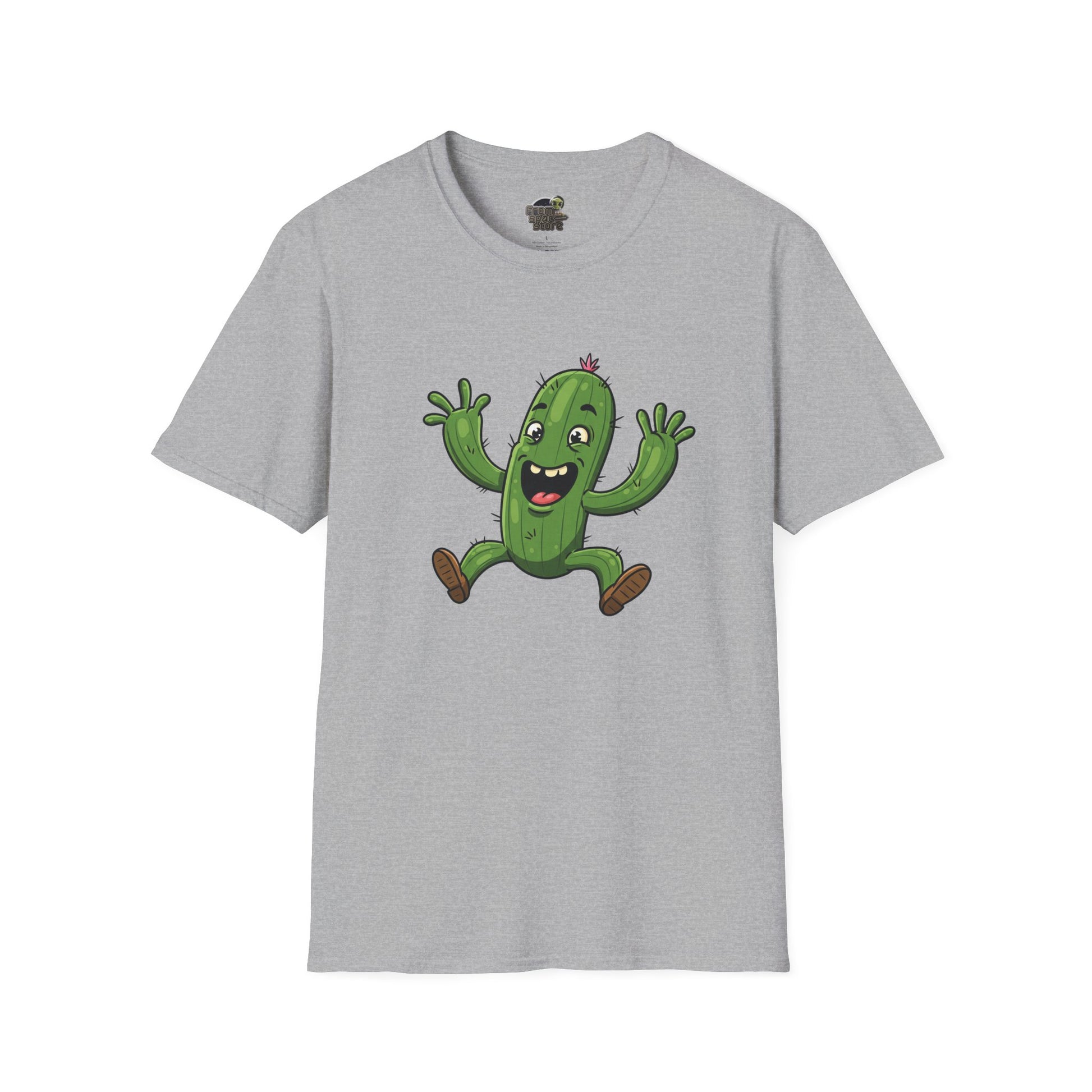 Happy Jumping Cactus T-Shirt: Dynamic & Joyful Organic Cotton Tee | Cactus Mania Sport Grey