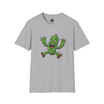 Happy Jumping Cactus T-Shirt: Dynamic & Joyful Organic Cotton Tee | Cactus Mania Sport Grey