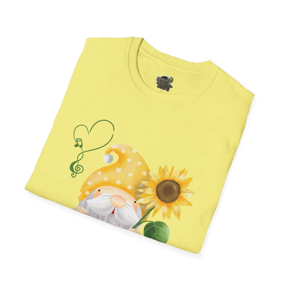 Gnome with Sunflower Unisex T-Shirt: Sunshine, Smiles & Secret Songs