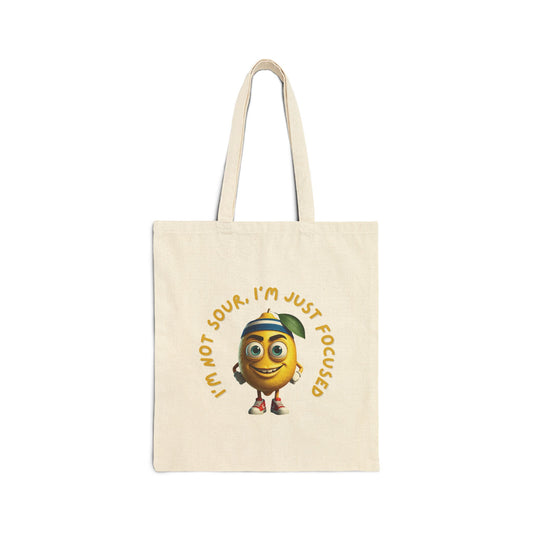 Focused Lemon Tote Bag: Funny Running Fruit Gym & Shopping Bag Natural 15" x 16"