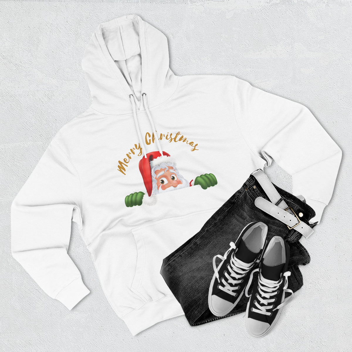 Three-Panel Fleece Hoodie - santa claus merry christmas