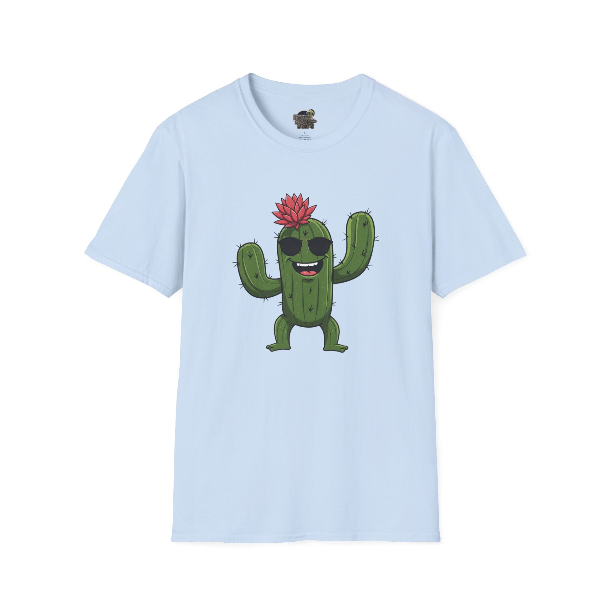 Cactus Mania T-Shirt: Fun Cactus with Sunglasses | Organic Cotton Tee for Nature Lovers Light Blue