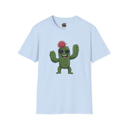 Cactus Mania T-Shirt: Fun Cactus with Sunglasses | Organic Cotton Tee for Nature Lovers Light Blue
