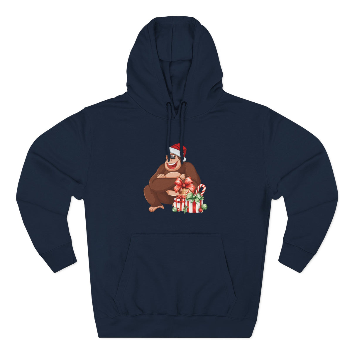 Three-Panel Fleece Hoodie - happy holiday gorilla