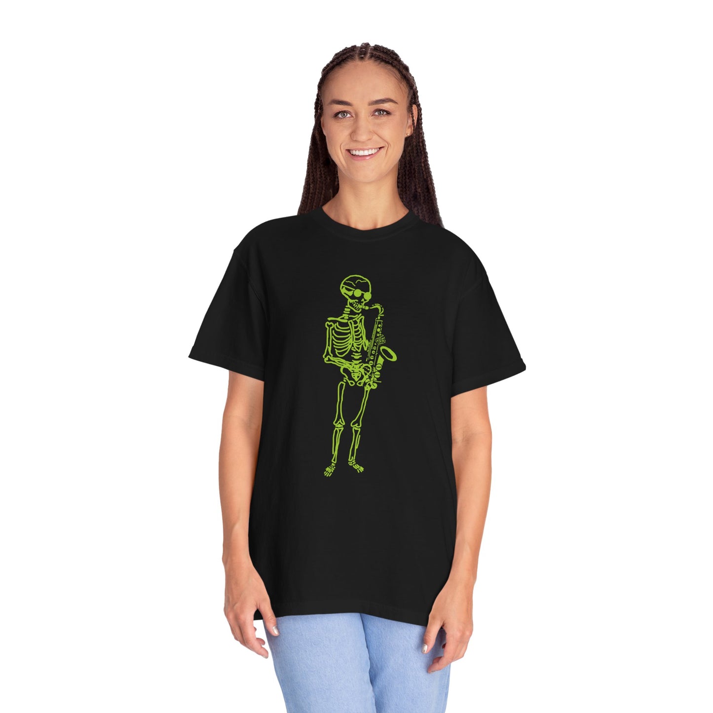 The Jazzy Spectre | Skeleton Fluo Saxophonist Unisex T-Shirt