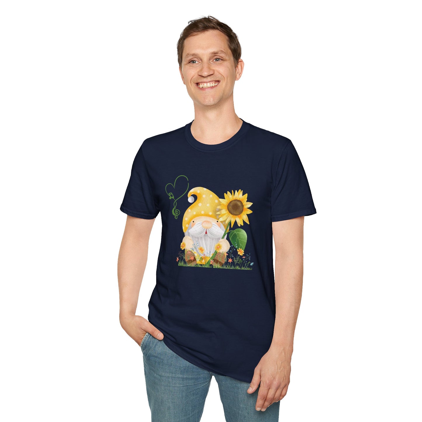 Gnome with Sunflower Unisex T-Shirt: Sunshine, Smiles & Secret Songs