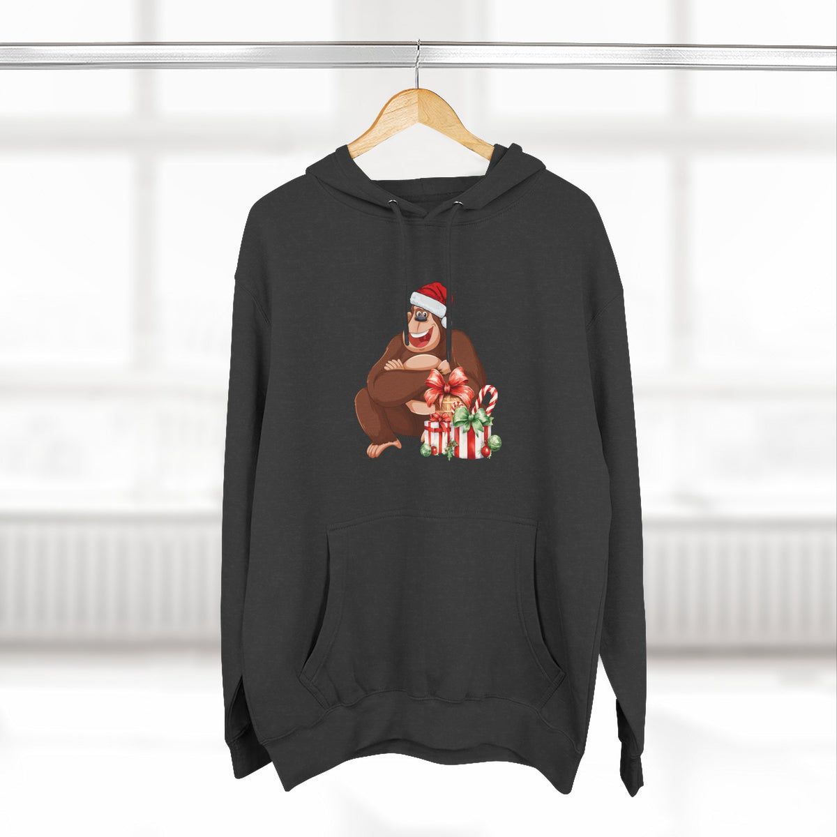 Three-Panel Fleece Hoodie - happy holiday gorilla