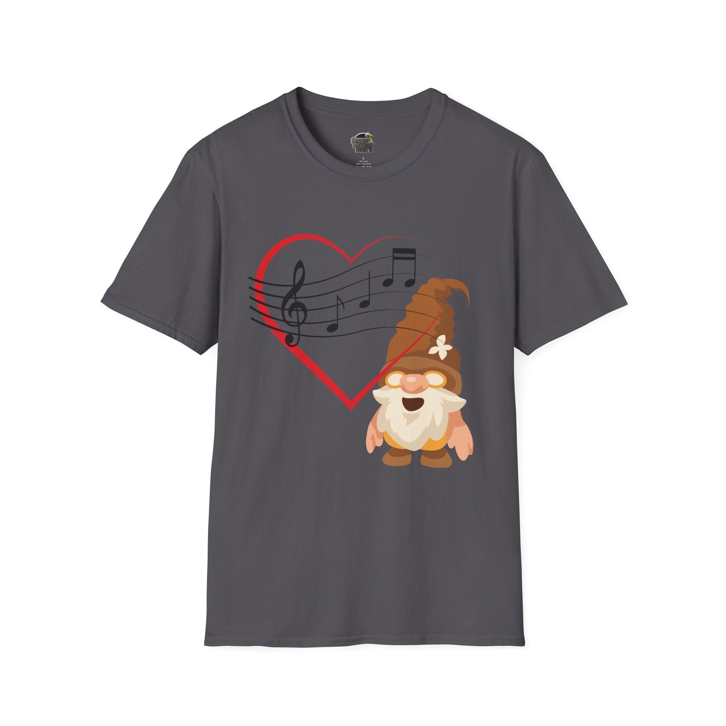 Heart of Music Gnome Unisex T-Shirt: Melodies & Magic Charcoal