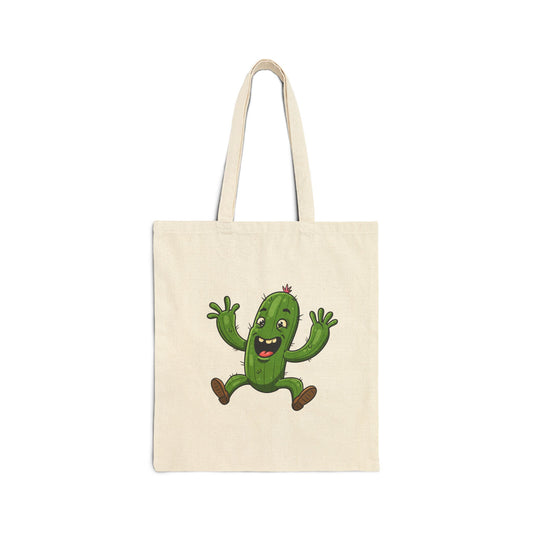 Happy Jumping Cactus Tote Bag - Eco-Friendly, Durable & Full of Joy! Natural 15" x 16"