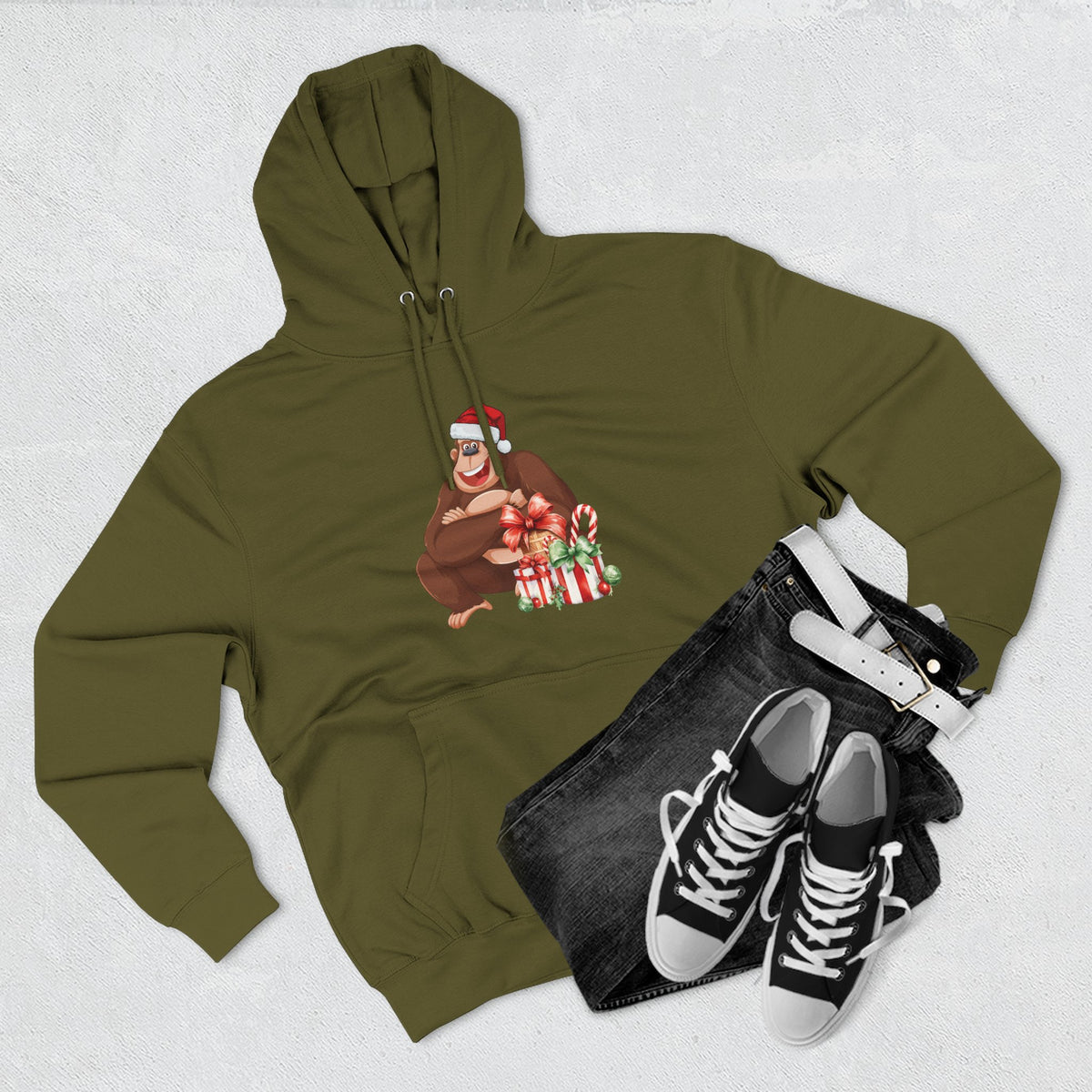 Three-Panel Fleece Hoodie - happy holiday gorilla