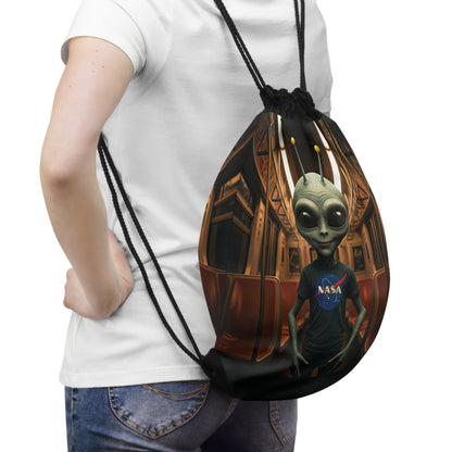 Out-of-This-World Alien Vibes Drawstring Bag | NASA Alien Print | Perfect for Space Lovers & Travel