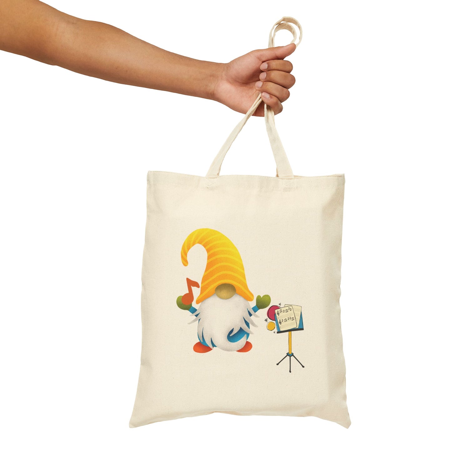 Melodious Gnome Music Stand Tote Bag: Carry Your Harmony & Whimsy (Natural & Black Canvas)