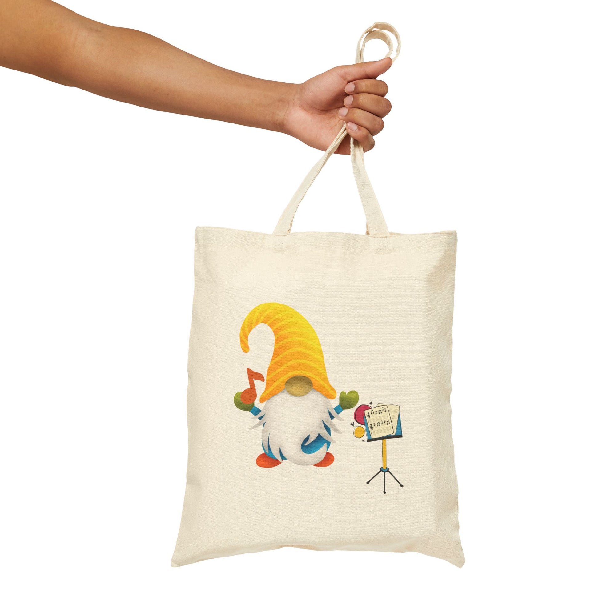Melodious Gnome Music Stand Tote Bag: Carry Your Harmony & Whimsy (Natural & Black Canvas)