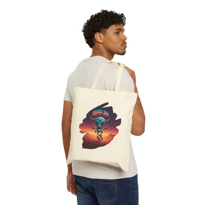 Quirky Alien Football Player Tote Bag | Funny Game Day Canvas Gift