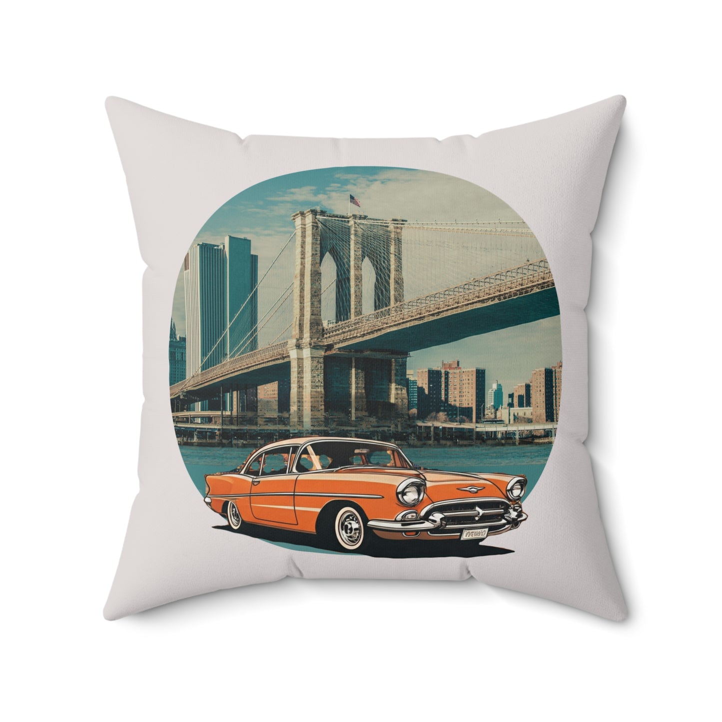 The Crossing – 1950s Chevrolet Bel-Air Brooklyn Bridge Pillow