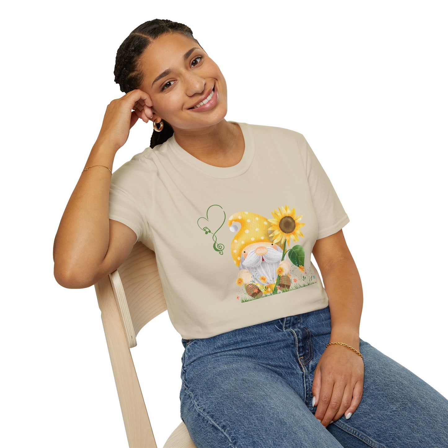 Gnome with Sunflower Unisex T-Shirt: Sunshine, Smiles & Secret Songs