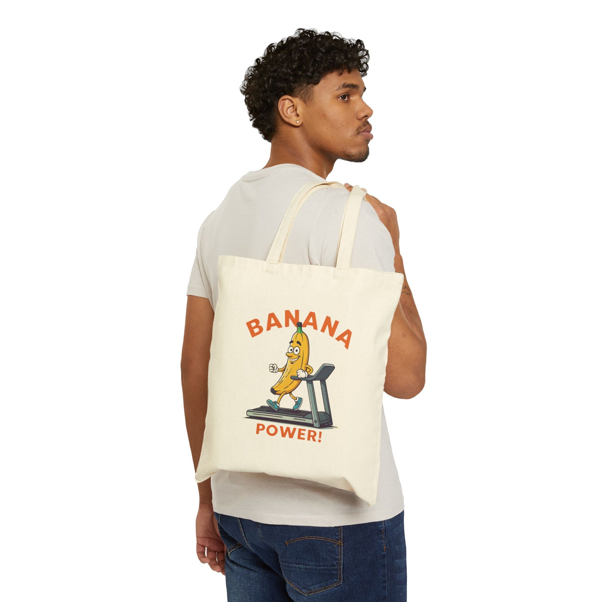 Banana Power Tote Bag: Funny Running Fruit Canvas Bag