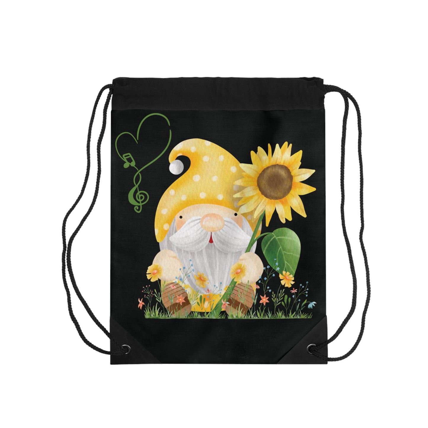 Sunny Sunflower Gnome Drawstring Bag: Whimsical Design for Garden & Music Lovers