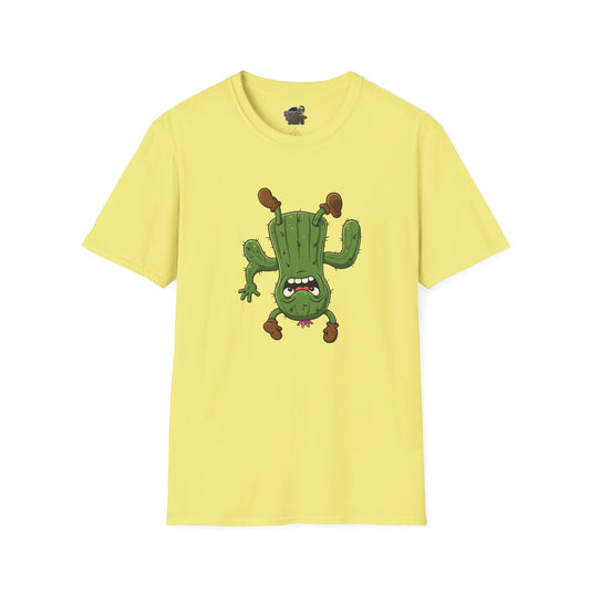 Shocked Cactus T-Shirt: Funky Upside-Down Cactus Tee | Organic Cotton Unisex Graphic Shirt Cornsilk