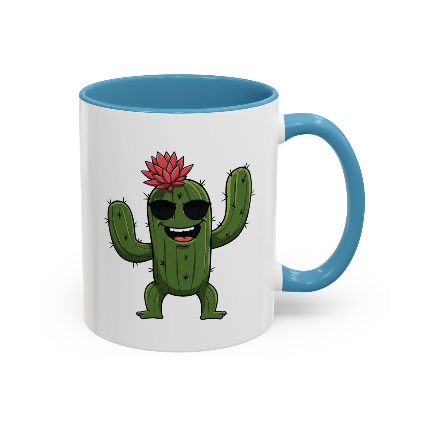 Cactus Mania Funny Cactus Mug with Sunglasses - Happy Ceramic Coffee Cup 11oz Light Blue