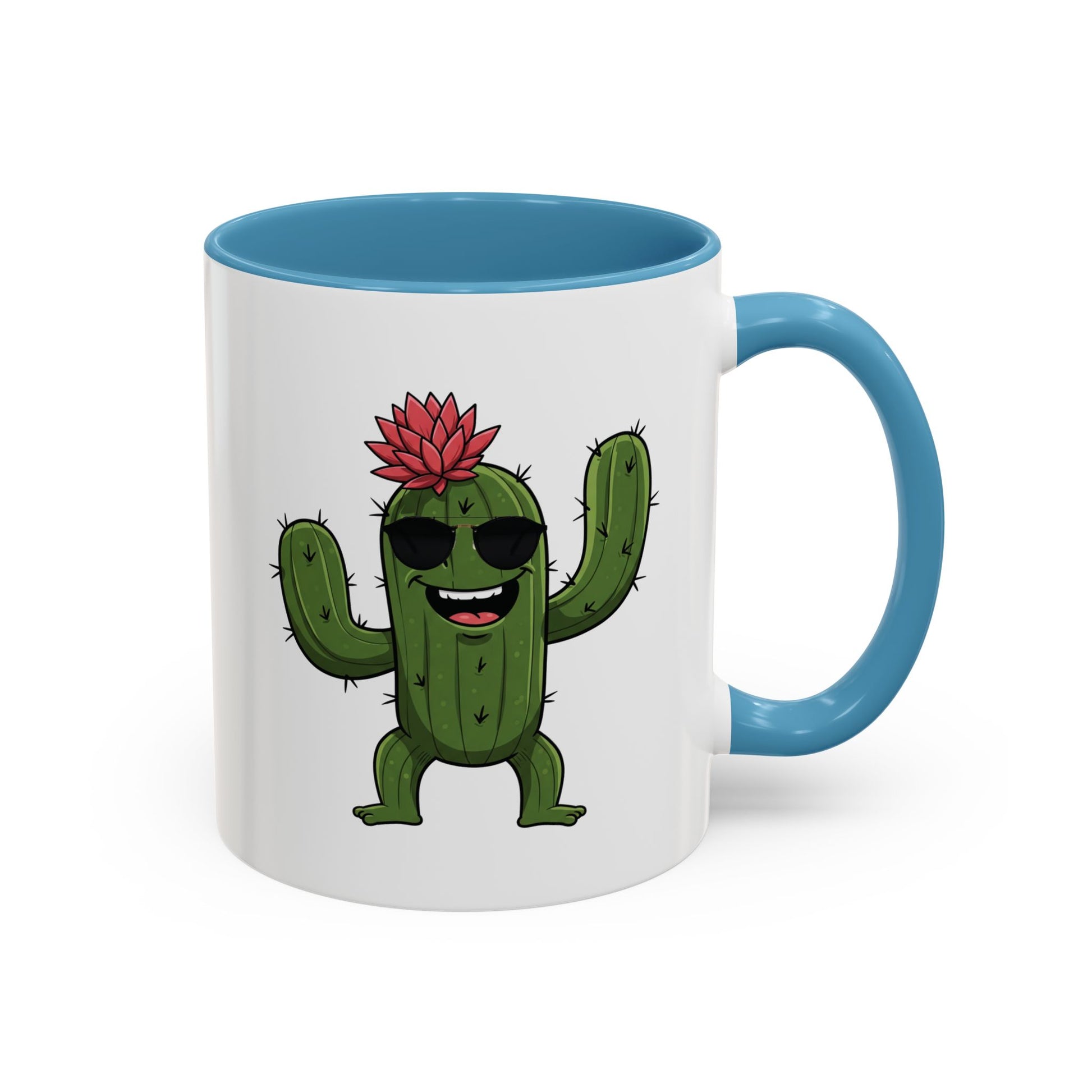 Cactus Mania Funny Cactus Mug with Sunglasses - Happy Ceramic Coffee Cup 11oz Light Blue